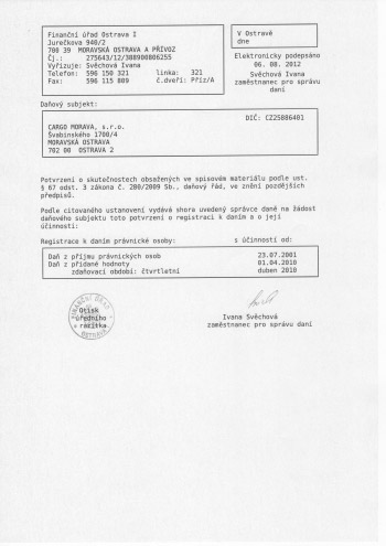 Bescheinigung über die MwSt-Registrierungs-Nr.